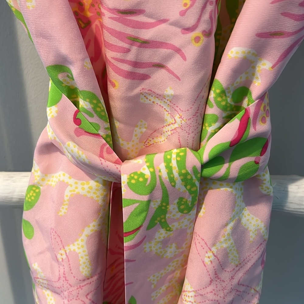 Lilly Pulitzer cedar pink and Green silk belted Patterned Top size 0 - Picture 5 of 13